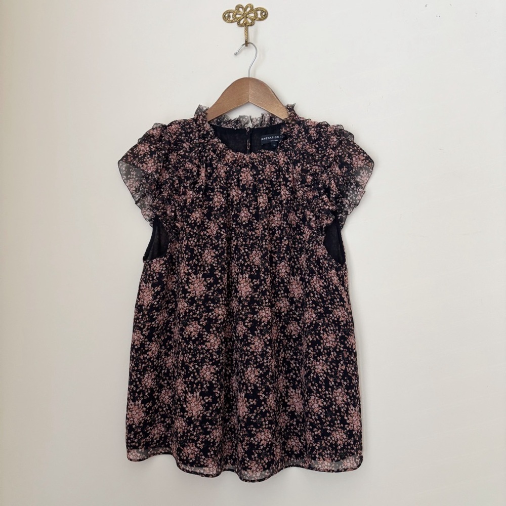 Generation Love Floral Silk Ruffle Blouse Medium Dark Romance
